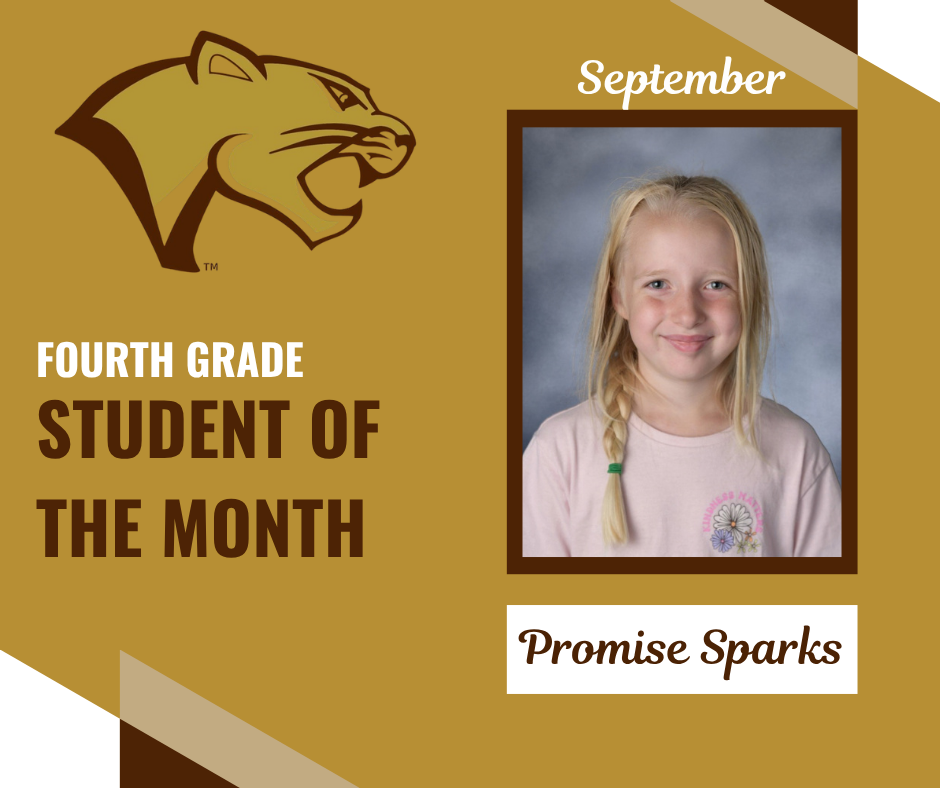 September Fourth Grade Student of the Month Announcement Promise Sparks