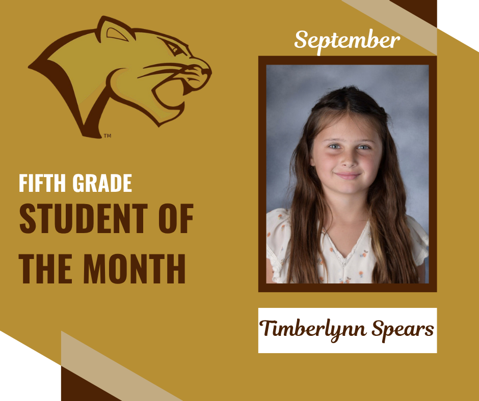 September Fifth Grade Student of the Month Announcement Timberlynn Spears