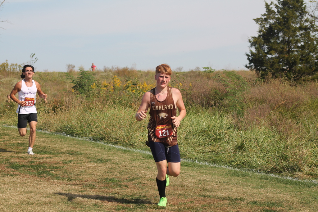 Connor Zulauf (93rd out of 233 runners - 20:00.1) approaching the finish at the Harrisburg meet at Gans Creek.