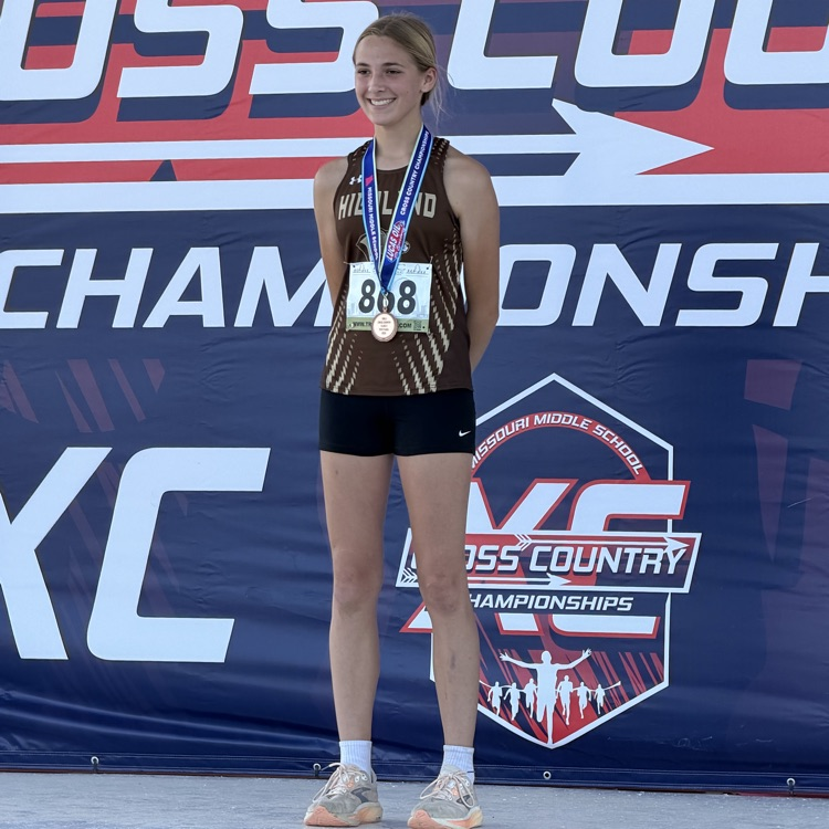 Natalie Wilson receives her 25th place All-State medal for the Class 2 MS State Championship XC race in Wheatland this morning!