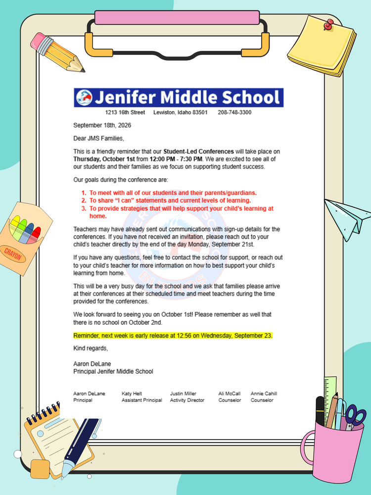 Student-Led Conferences Oct 1st 12pm-7:30pm
