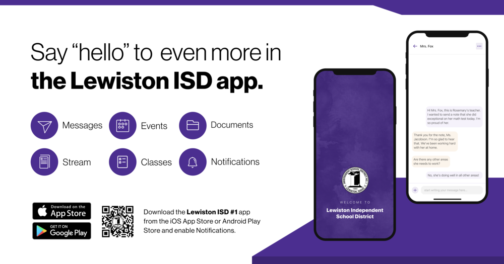say hello to even more in the Lewiston ISD app. images of the app
