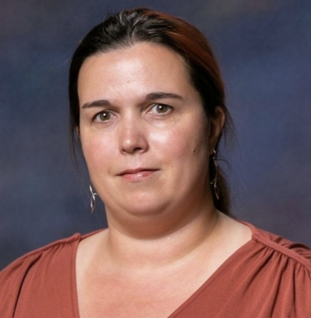 Kate Metz in an orange shirt