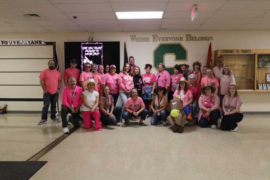 Sacajawea Middle School staff wearing pink