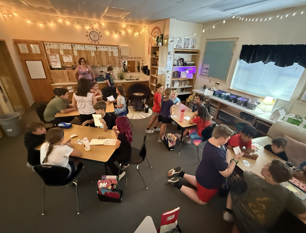 students working together at tables