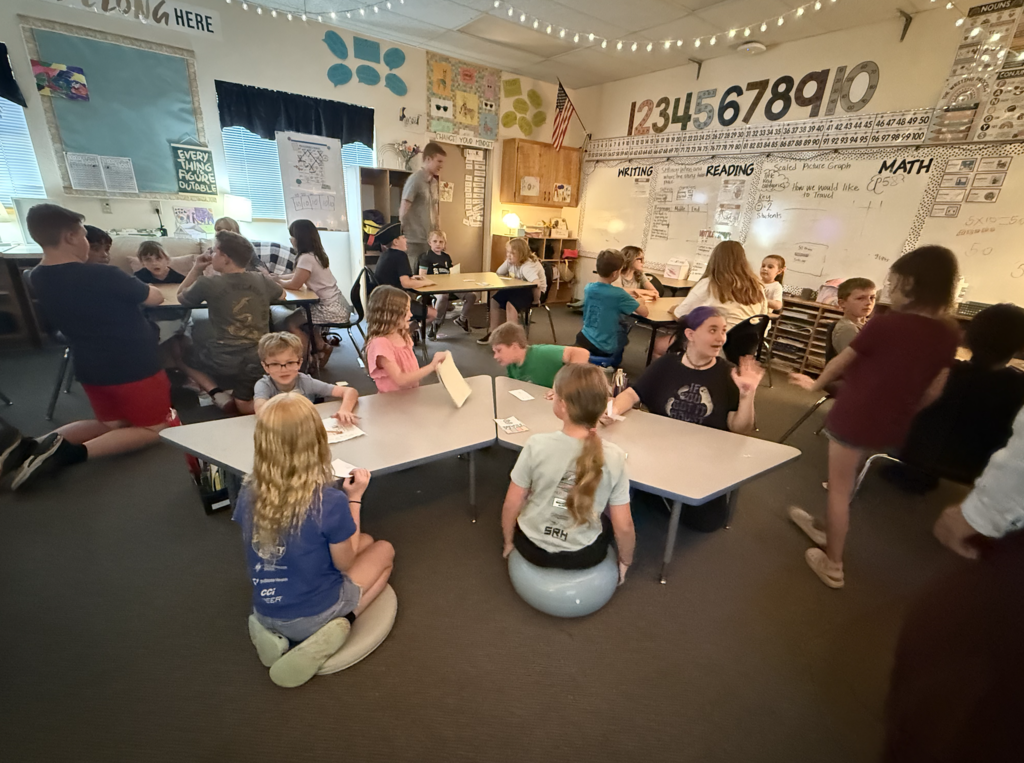 students working together at tables