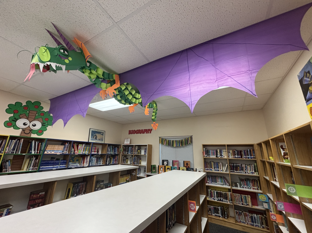 dragon artwork in library