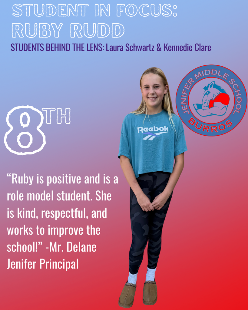 Ruby has blonde hair, is in a blue shirt, camo leggings, brown shoes. 
