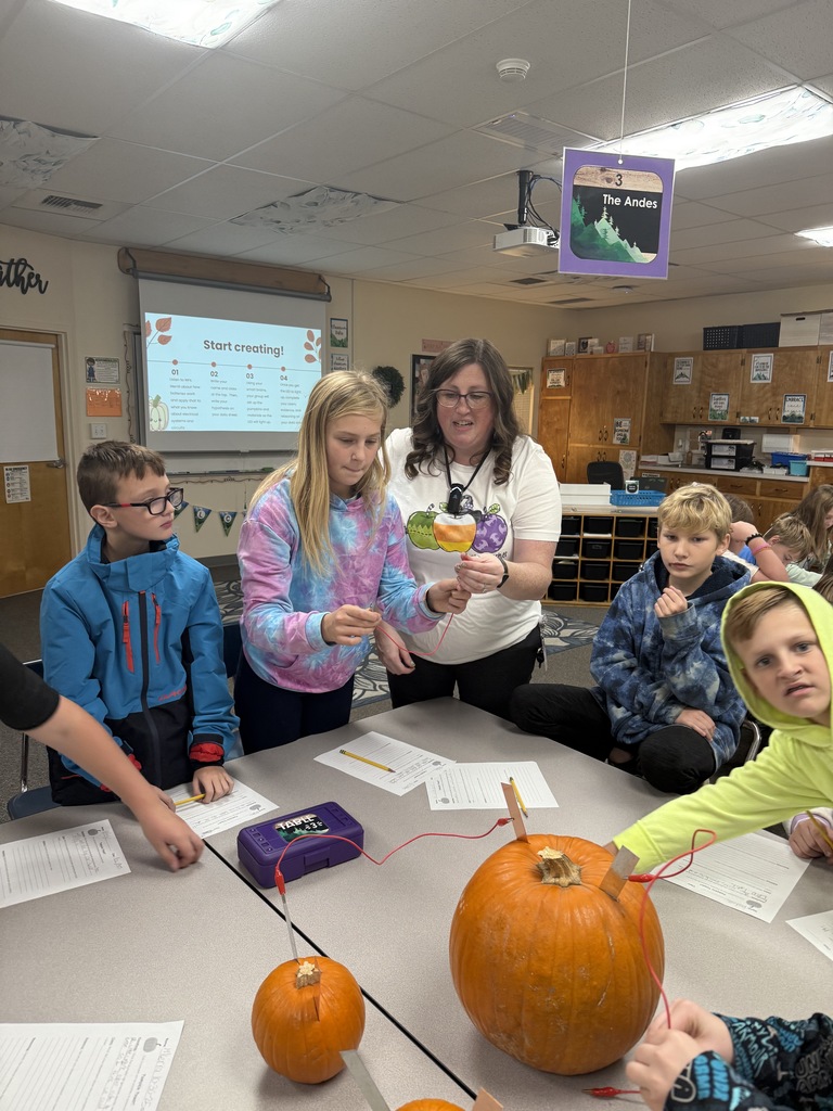 students trying to make a battery out of a pumpkin