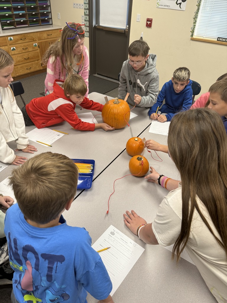 students trying to make a battery out of a pumpkin