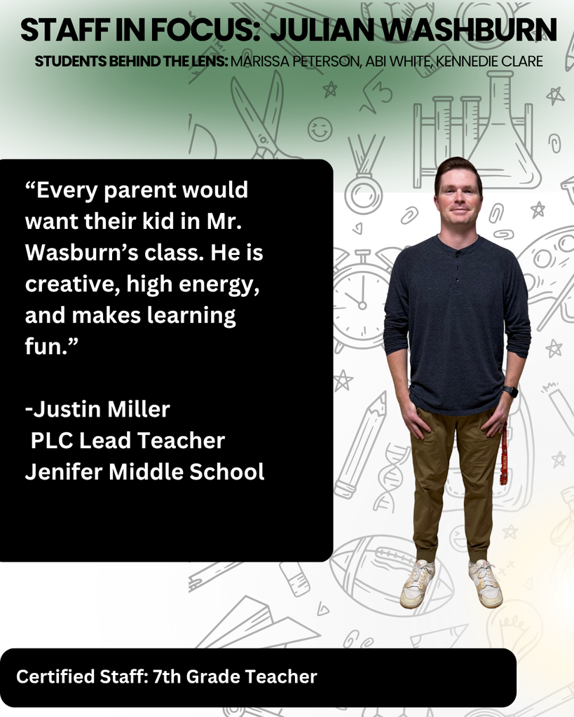 Julian Washburn is in khaki pants and a charcoal long sleeve tee