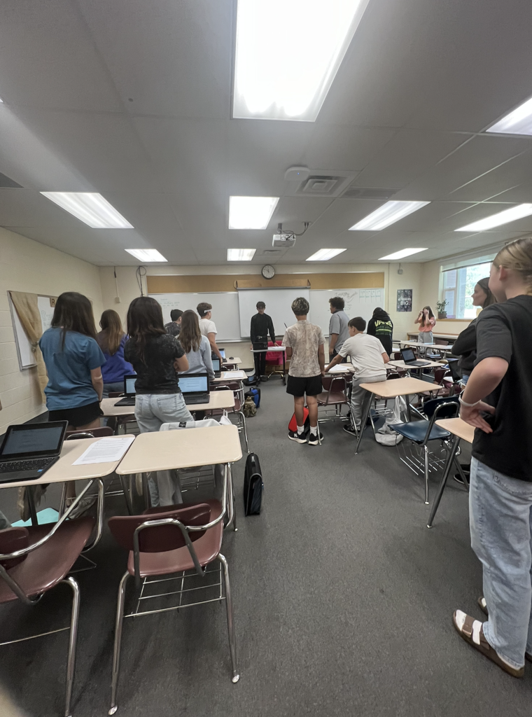 students in a classroom conducting a mock trial