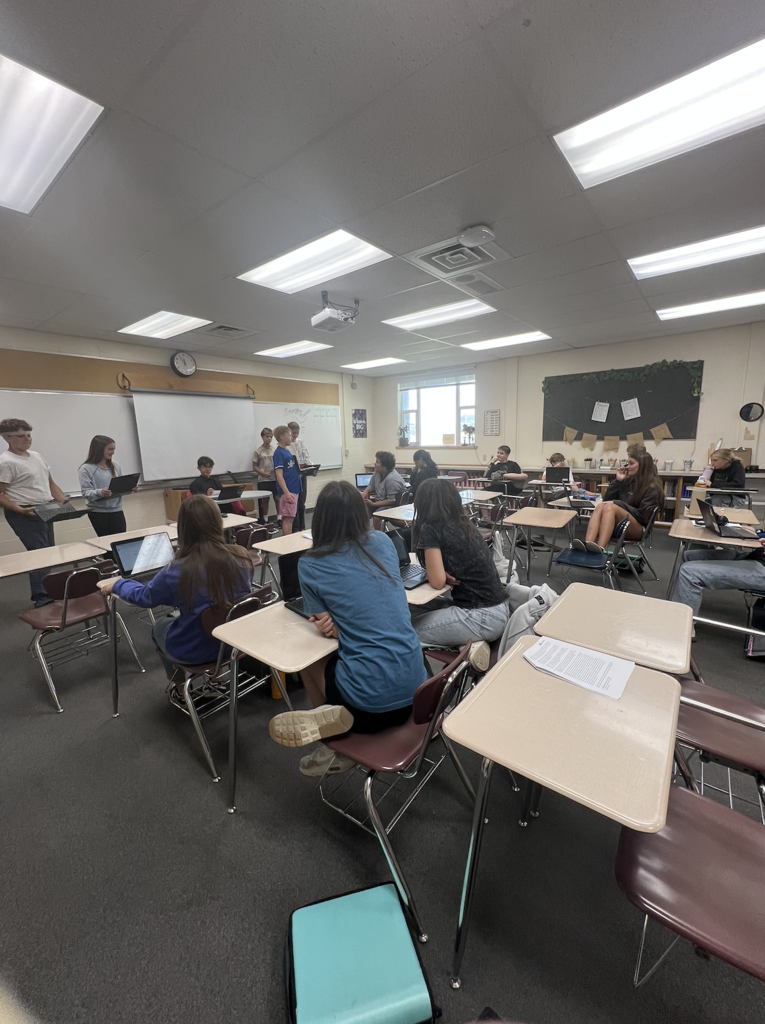 students in a classroom conducting a mock trial