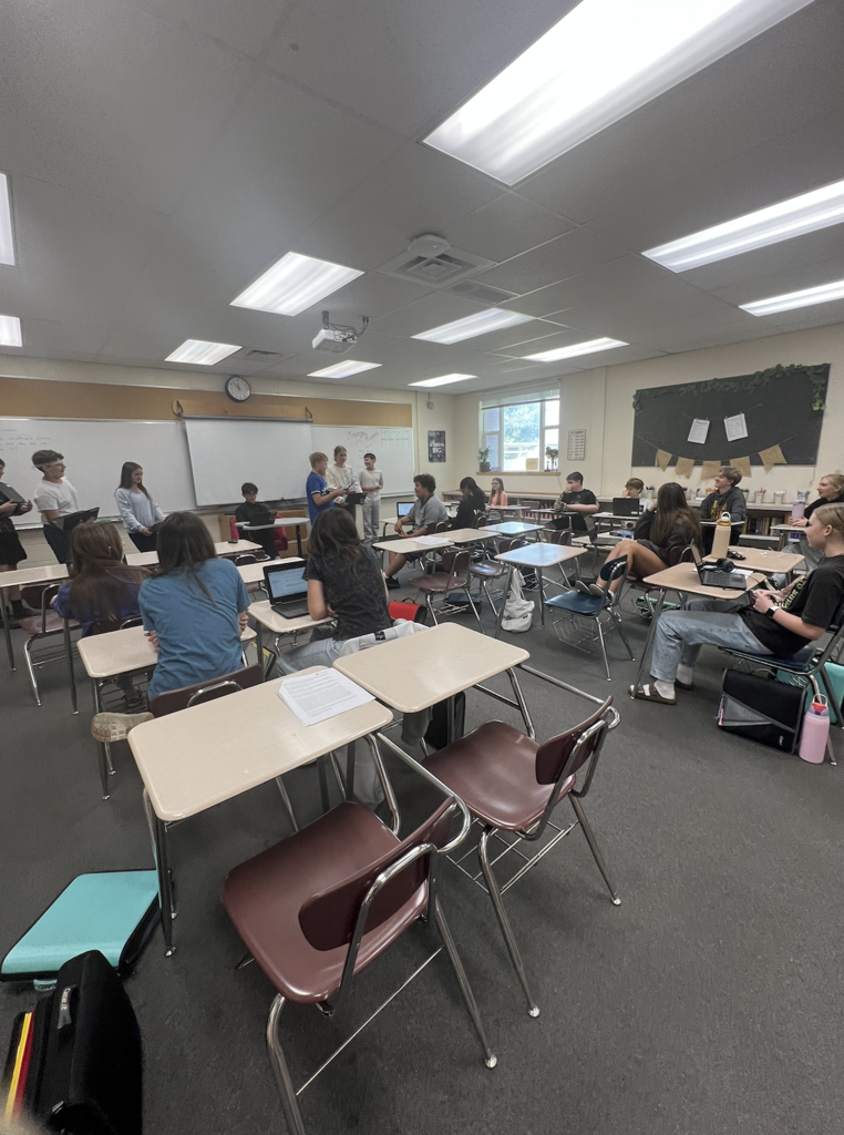 students in a classroom conducting a mock trial