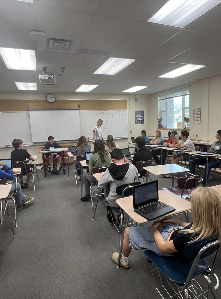 students in a classroom conducting a mock trial