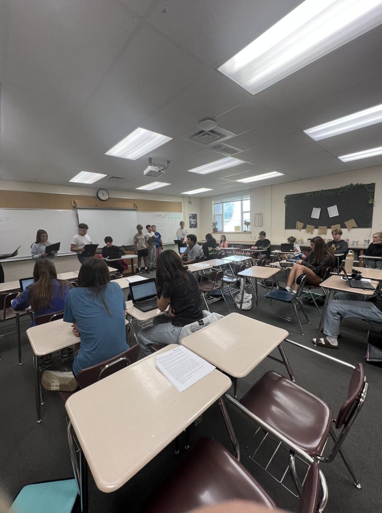 students in a classroom conducting a mock trial