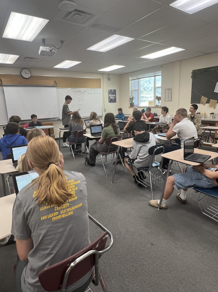 students in a classroom conducting a mock trial