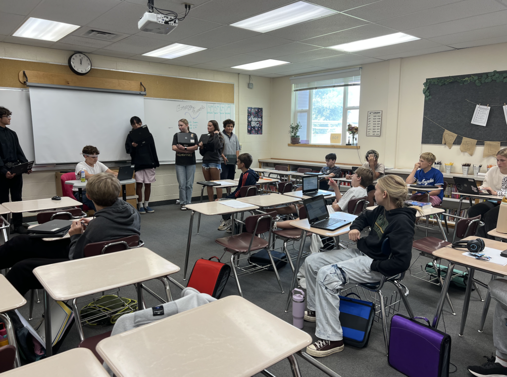 students in a classroom conducting a mock trial