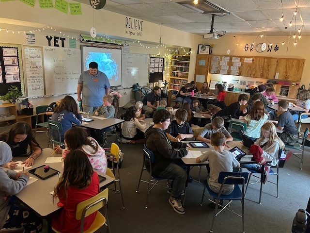 students working on cards