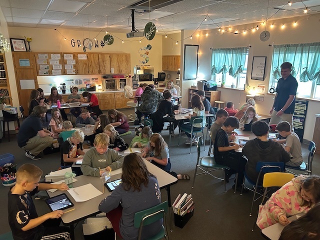 students working on cards