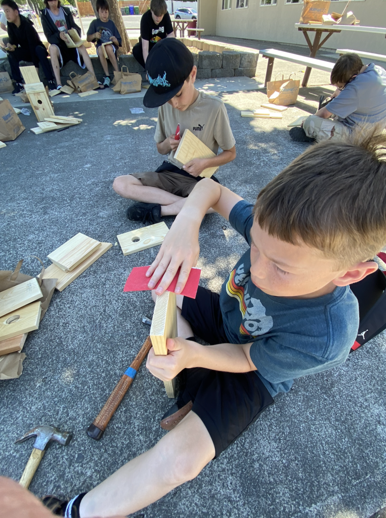 students building birdhouses