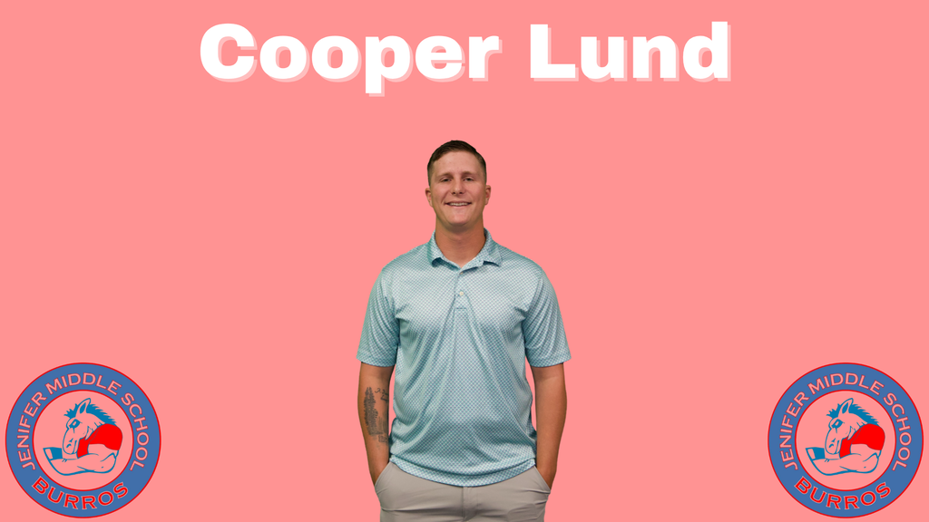 Cooper Lund has short brown hair, a light blue polo and khaki pants