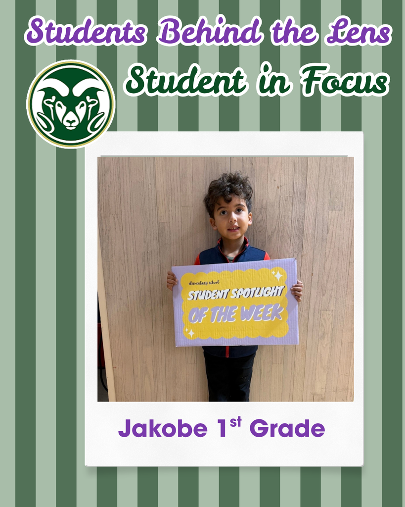 little boy with brown curly hair holding a sign that says student spotlight of the week