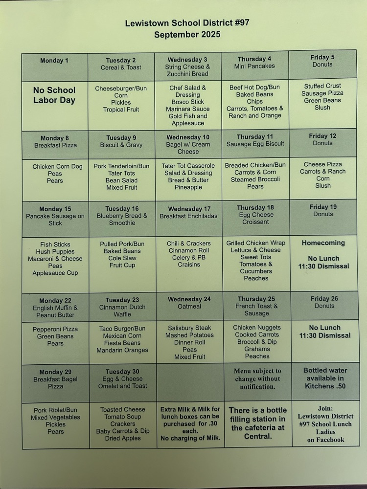 September menu 