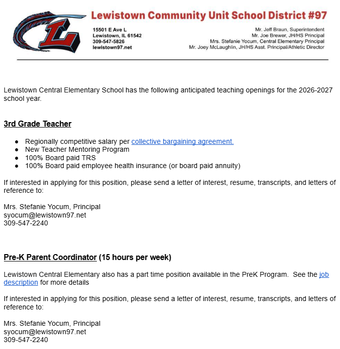 3rd Grade and PreK Parent Coordinator