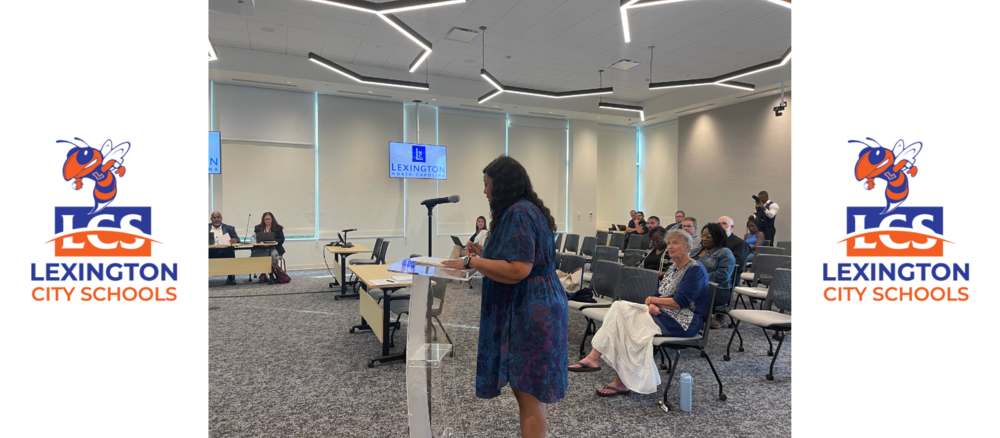 Superintendent Dr. Nakia Hardy speaks at the Lexington City Council meeting on August 25, 2025, highlighting student success, staffing momentum, and urgent facility needs.