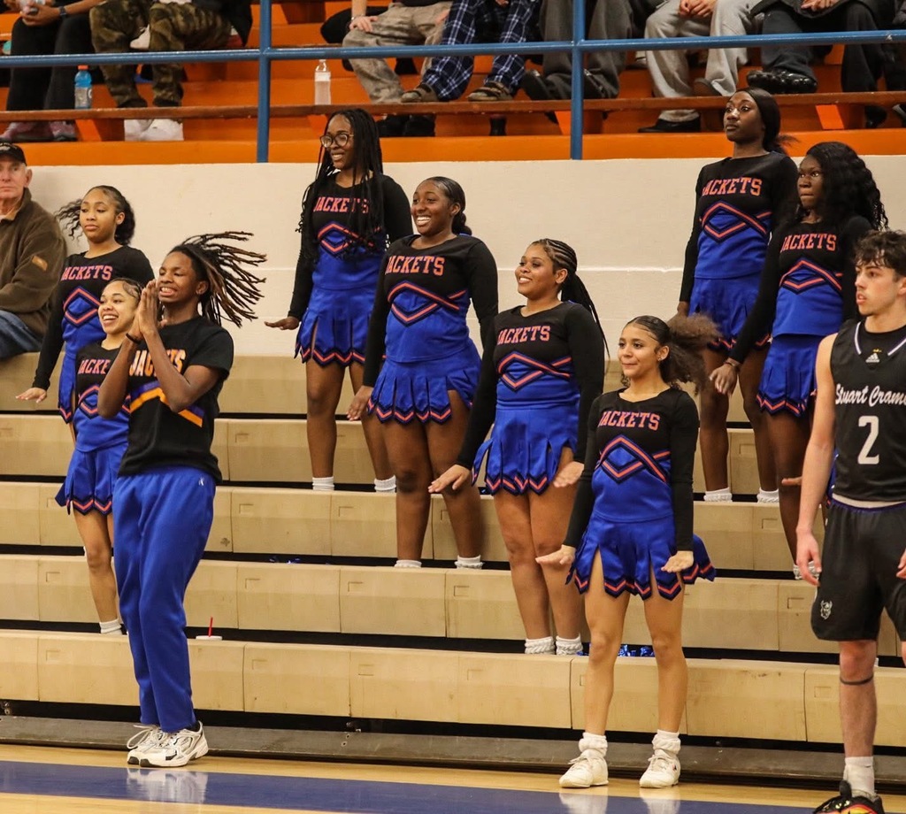 LSHS cheerleading team in action .