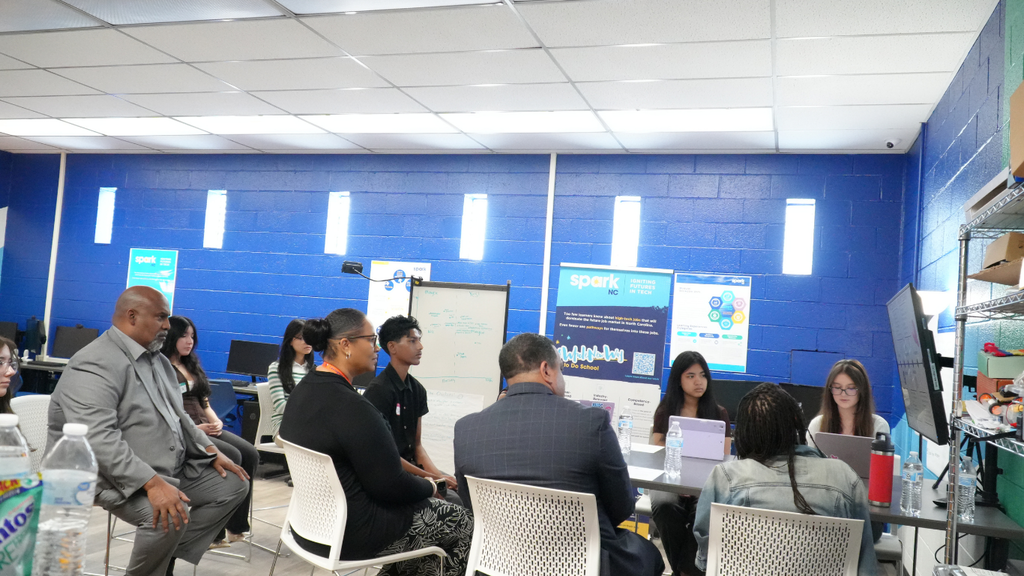 Students present their research and recommendations to community and business leaders during a SparkLabNC project, sharing innovative solutions to address workforce challenges and strengthen future career pathways in Lexington.