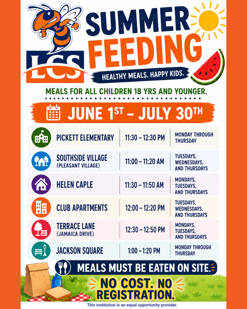 Lexington City Schools is proud to provide FREE summer meals for all children 18 and under through July 30.