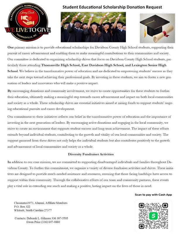 Informational flyer providing additional details about the Take a Chance, Make a Difference scholarship raffle, including participation instructions and organizer contact information. Drawing: October 24, 2026.