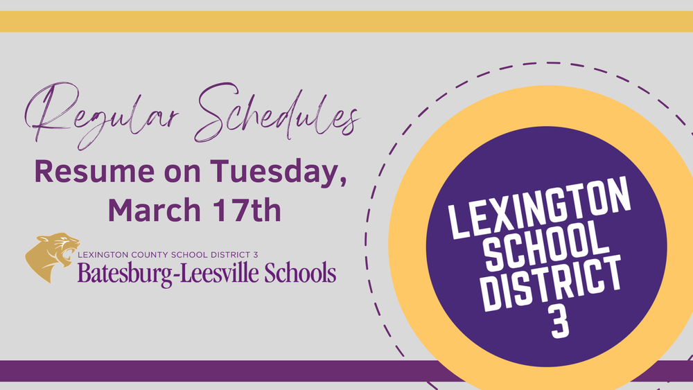 Regular schedules resume on Tuesday, March 17th graphic