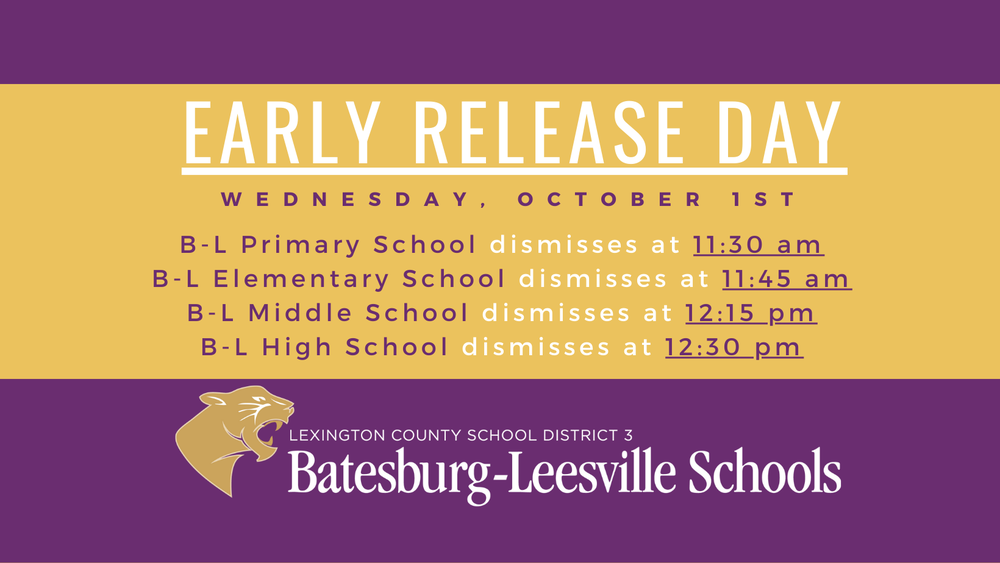 Early Release Day scheduled for Wednesday, October 1st graphic
