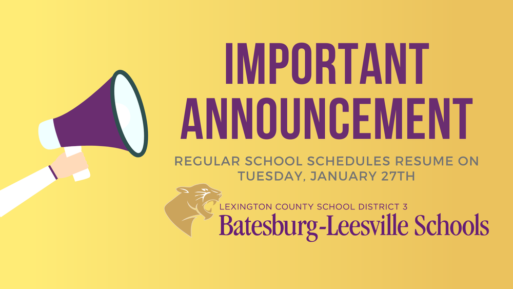 Regular Schedules Resume on January 27th Graphic