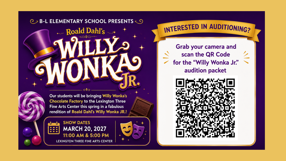 Willy WOnka audition graphic with QR Code