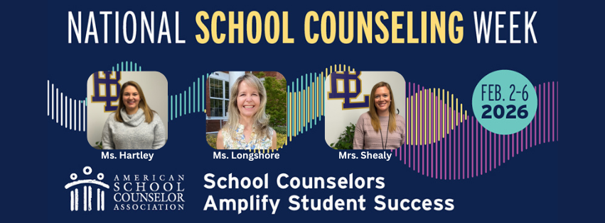 National School Counseling Week with photos of Ms. Hartley, Ms. Longshore and Mrs. Shealy