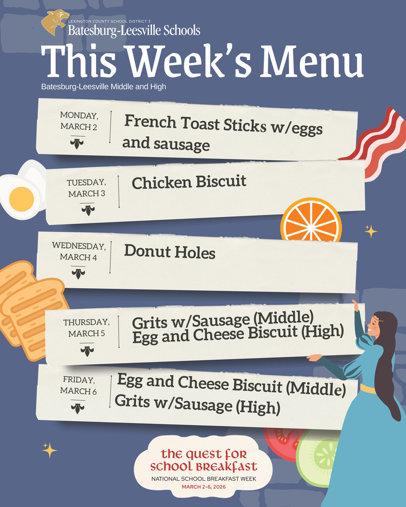 National School Breakfast Week Menu for middle and high