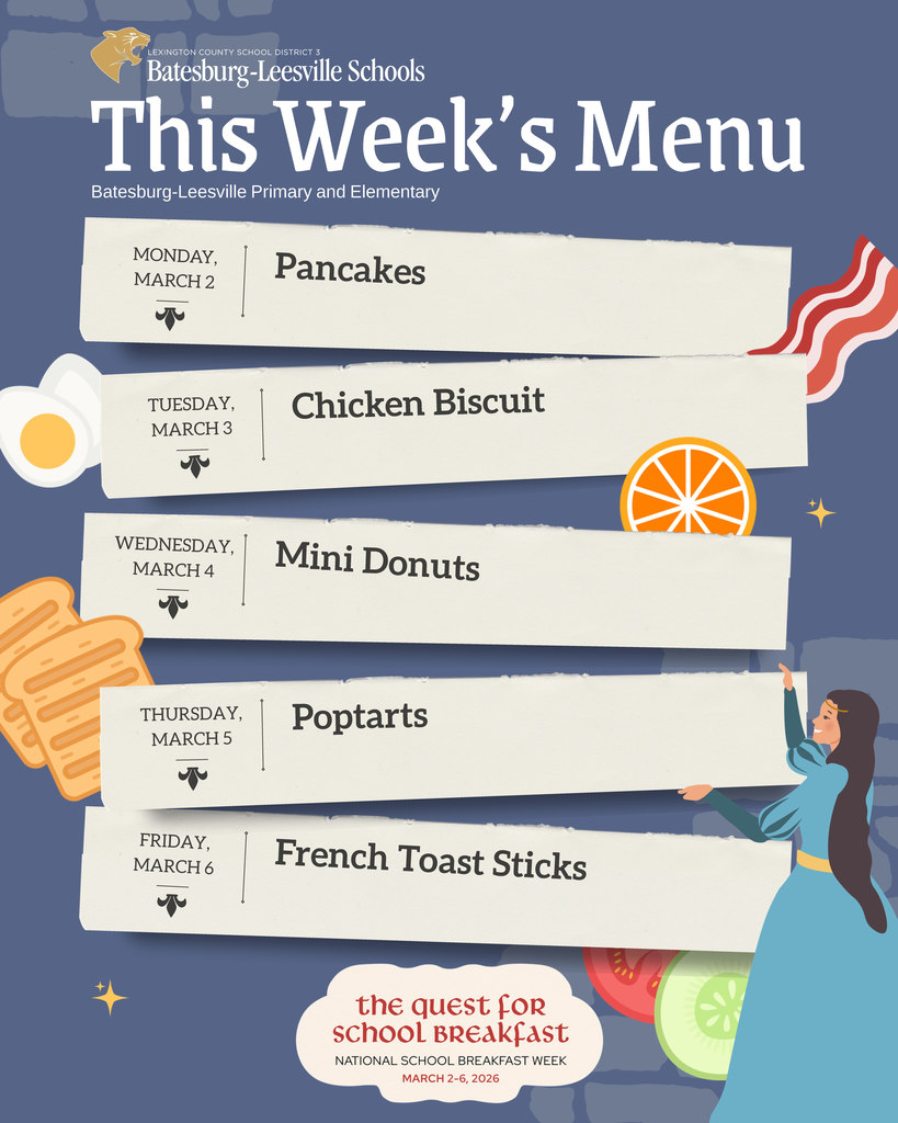 National School Breakfast Week menu for primary and elementary