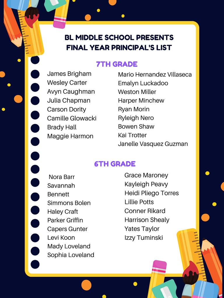 F1  Principal's List 6th and 7th grade 