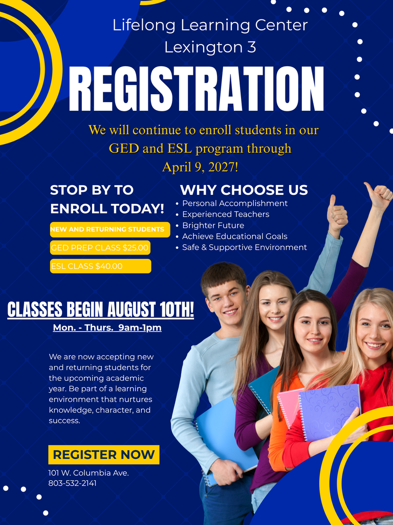 Come register for your GED and ESL classes!