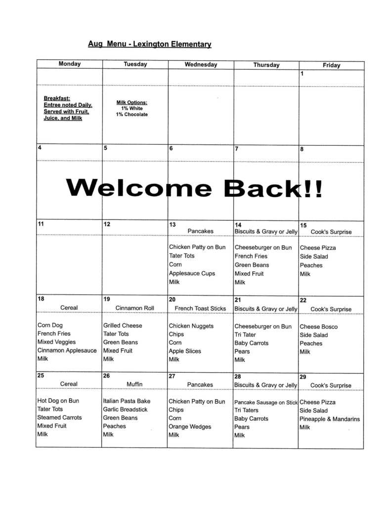 Elementary Lunch Menu