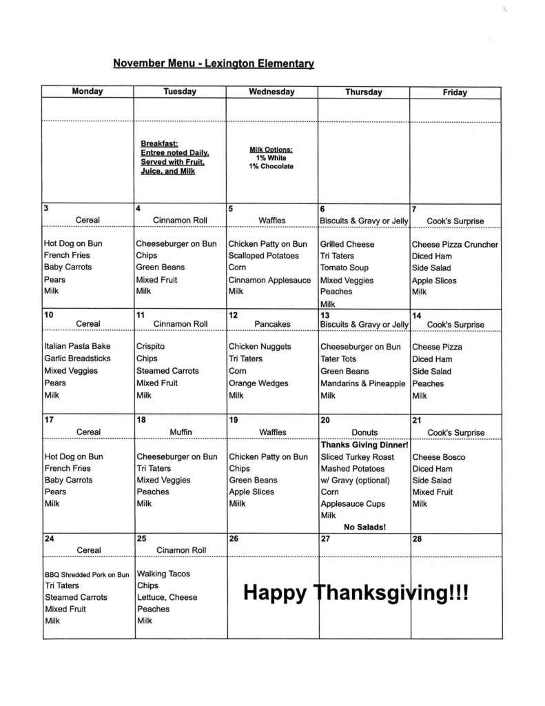 Elementary Lunch Menu