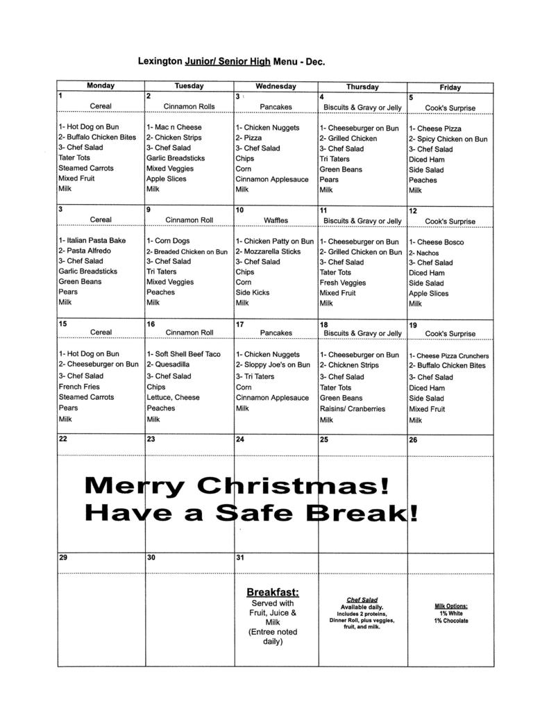 JH HS Lunch Menu