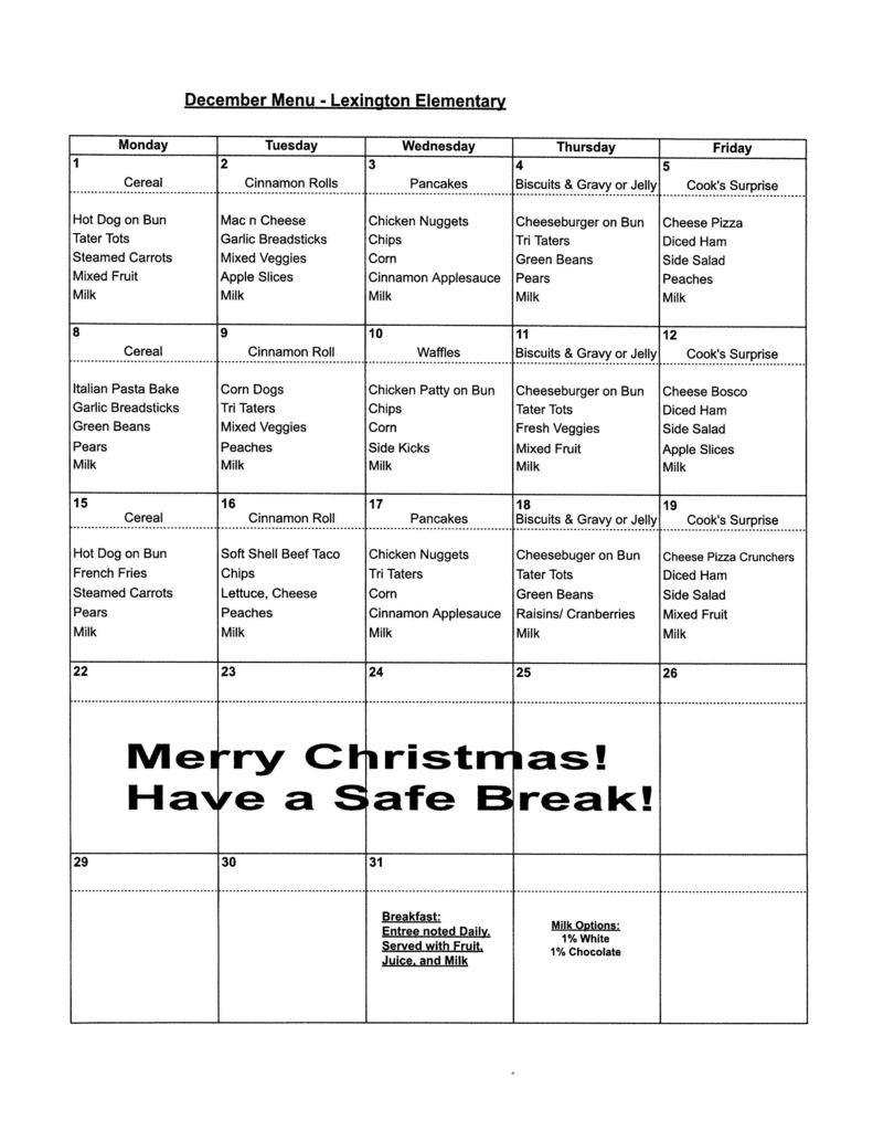 Elementary Lunch Menu