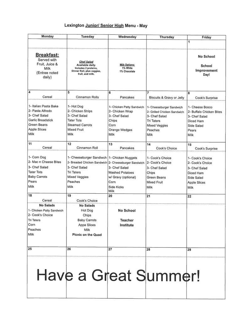 May Jr/ Sr Menu
