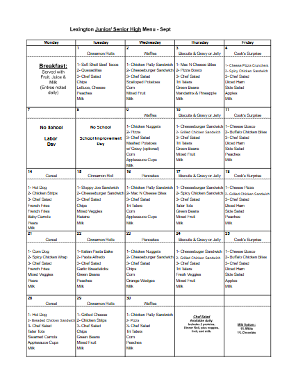 Sept Jr/ Sr Menu