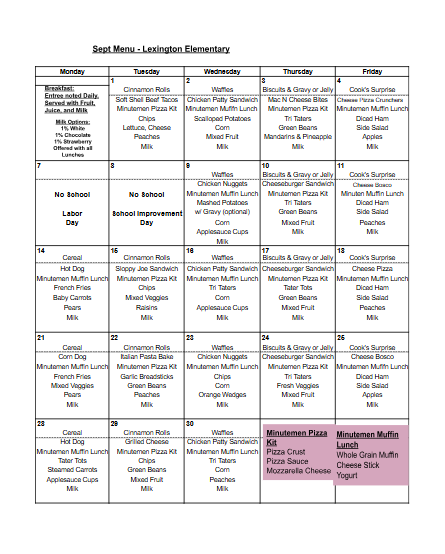 Sept Ele Menu
